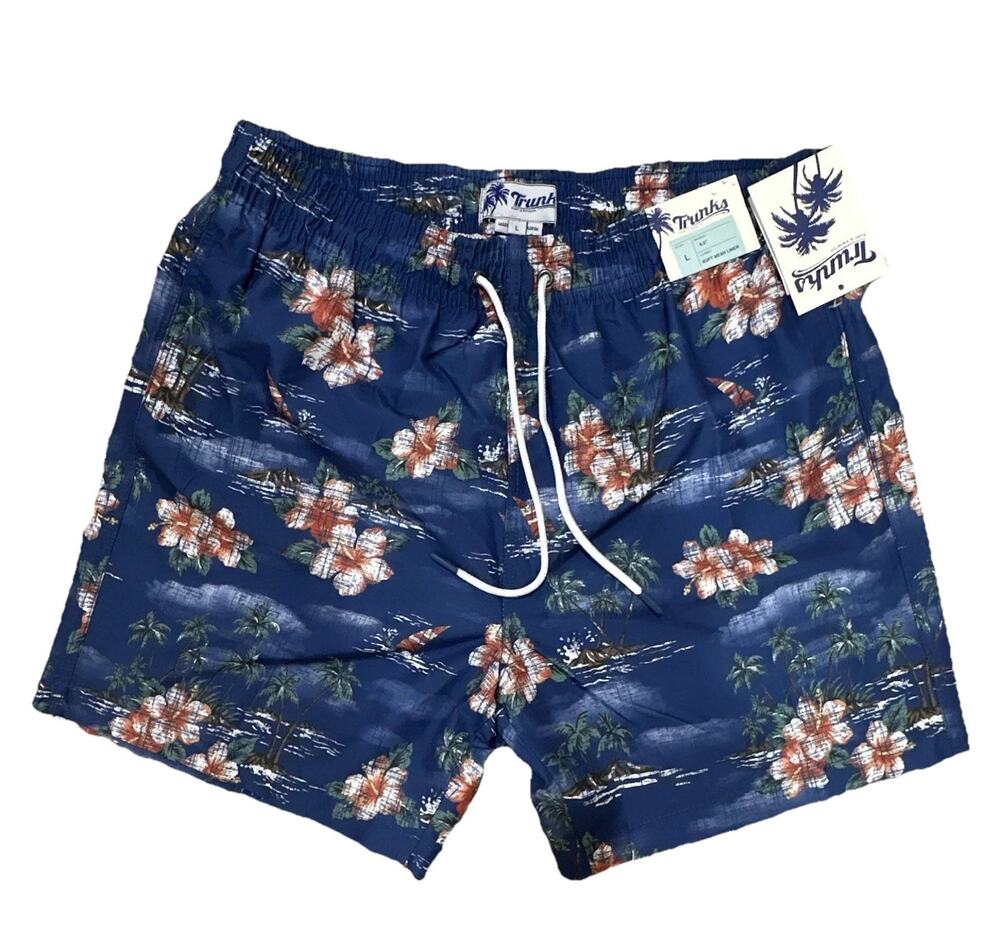 Trunks Surf & Swim Co. Men’s Blue Tropical Floral Swim Trunks L Drawstring Lined
